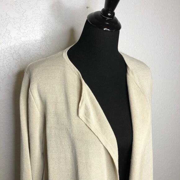 J Crew cream linen blend long open front cardigan sweater size Medium - Picture 2 of 12